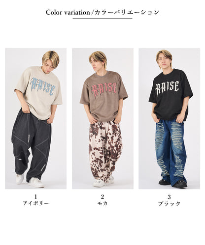 カットスエード　サガラ刺繍半袖Tシャツ