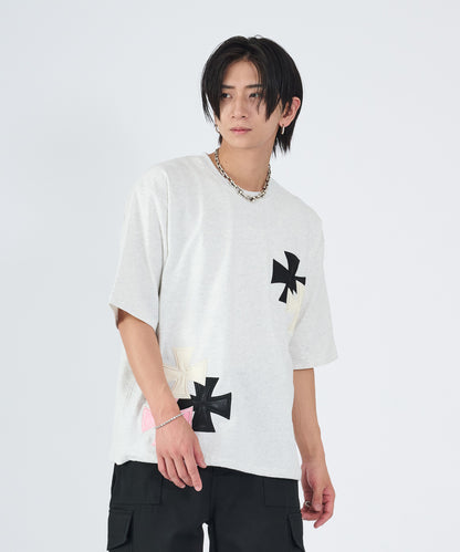 アイアンクロスPUアップリケ半袖Tシャツ