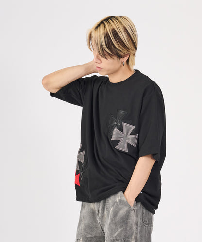アイアンクロスPUアップリケ半袖Tシャツ