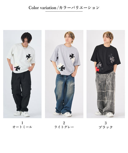 アイアンクロスPUアップリケ半袖Tシャツ