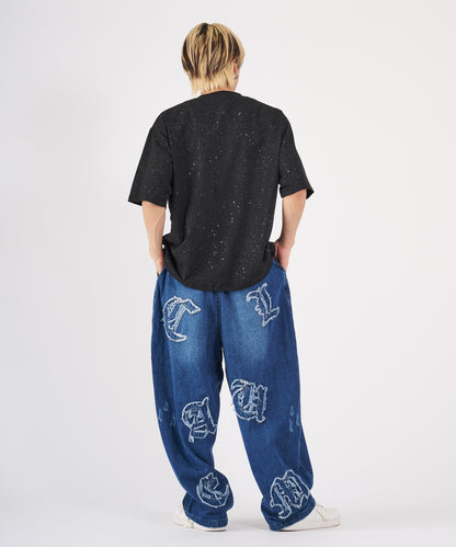 グリッターラメサガラ刺繍半袖Tシャツ