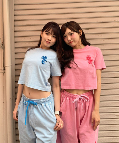 硫化天竺　ロゴアップリケ刺繍半袖Tシャツ