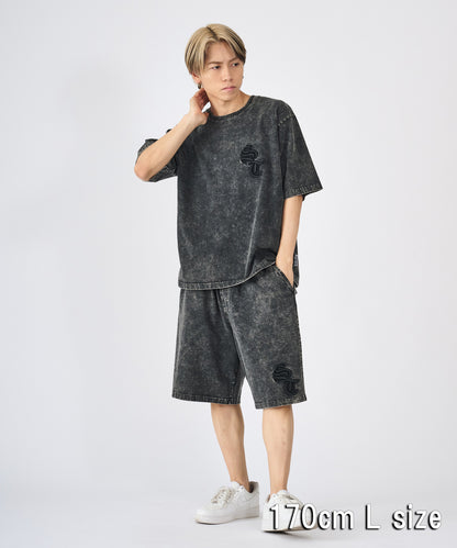 硫化天竺　ロゴアップリケ刺繍セットアップ