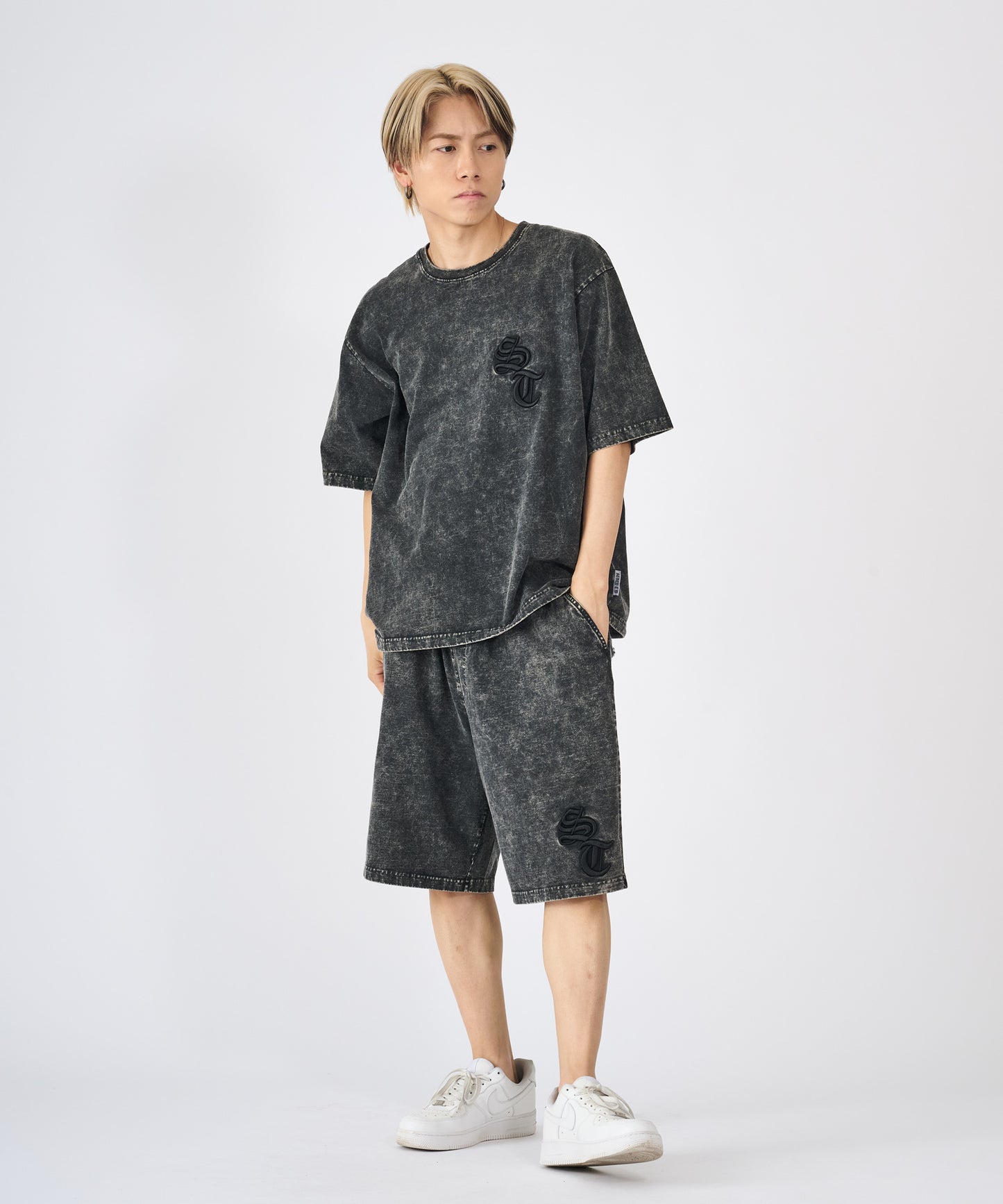 硫化天竺　ロゴアップリケ刺繍セットアップ