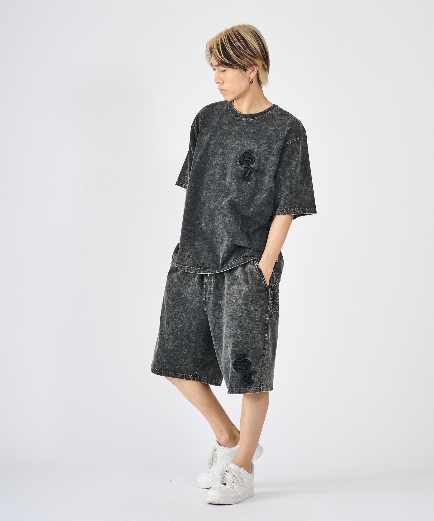 硫化天竺　ロゴアップリケ刺繍セットアップ
