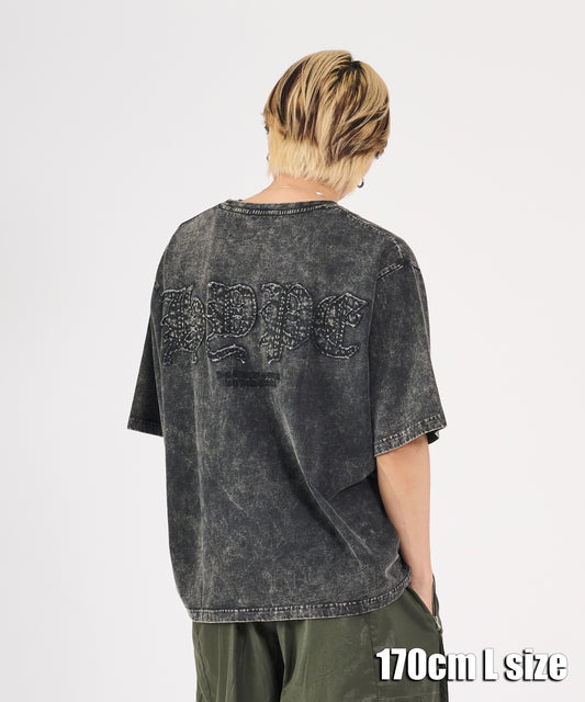 硫化天竺　ロゴアップリケ刺繍半袖Tシャツ