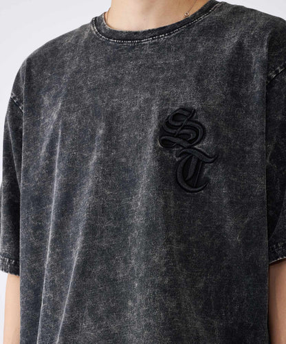 硫化天竺　ロゴアップリケ刺繍半袖Tシャツ