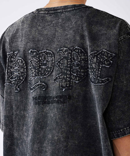 硫化天竺　ロゴアップリケ刺繍半袖Tシャツ