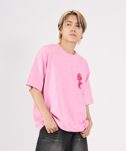 硫化天竺　ロゴアップリケ刺繍半袖Tシャツ