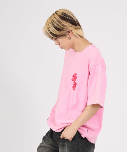 硫化天竺　ロゴアップリケ刺繍半袖Tシャツ