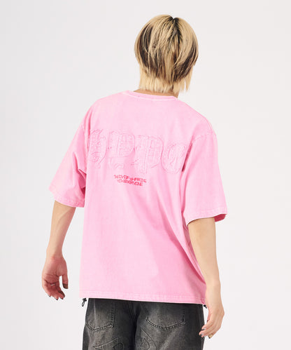 硫化天竺　ロゴアップリケ刺繍半袖Tシャツ