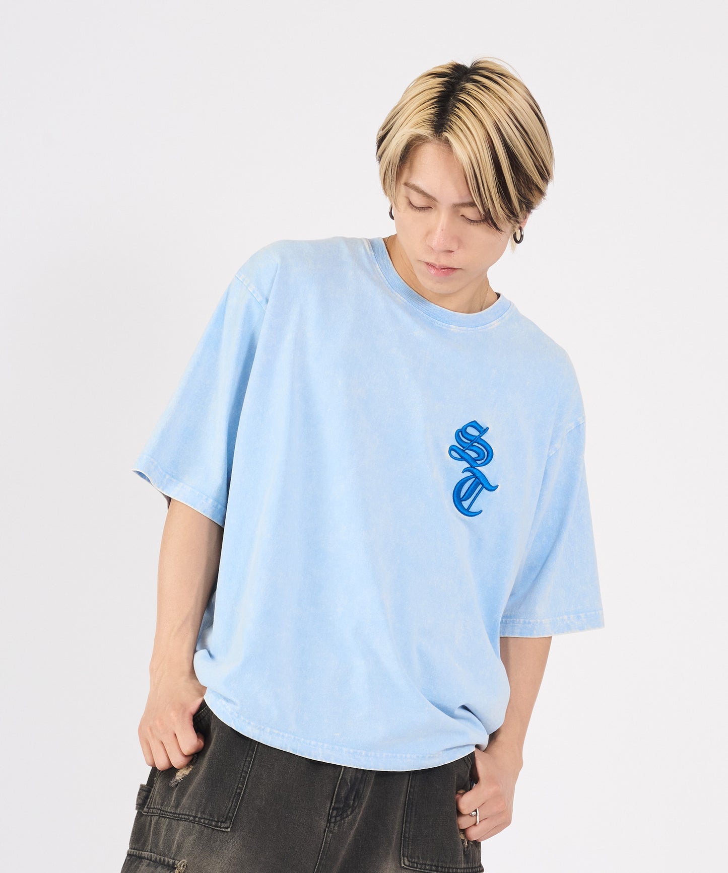 硫化天竺　ロゴアップリケ刺繍半袖Tシャツ