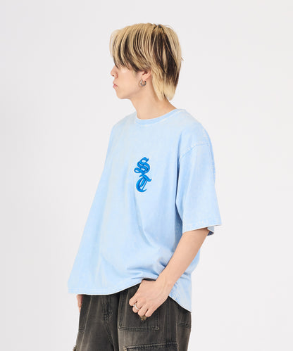 硫化天竺　ロゴアップリケ刺繍半袖Tシャツ