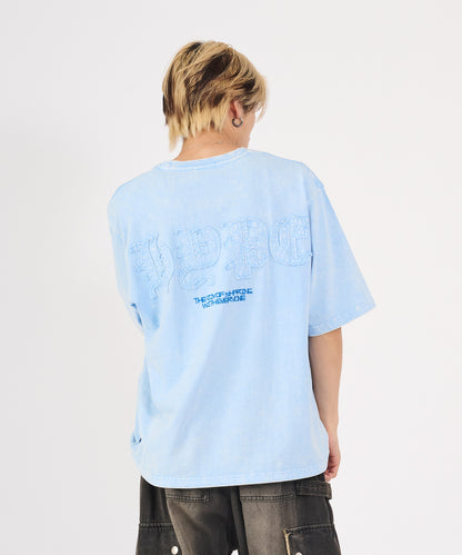 硫化天竺　ロゴアップリケ刺繍半袖Tシャツ