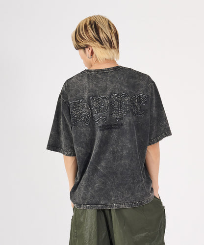 硫化天竺　ロゴアップリケ刺繍半袖Tシャツ
