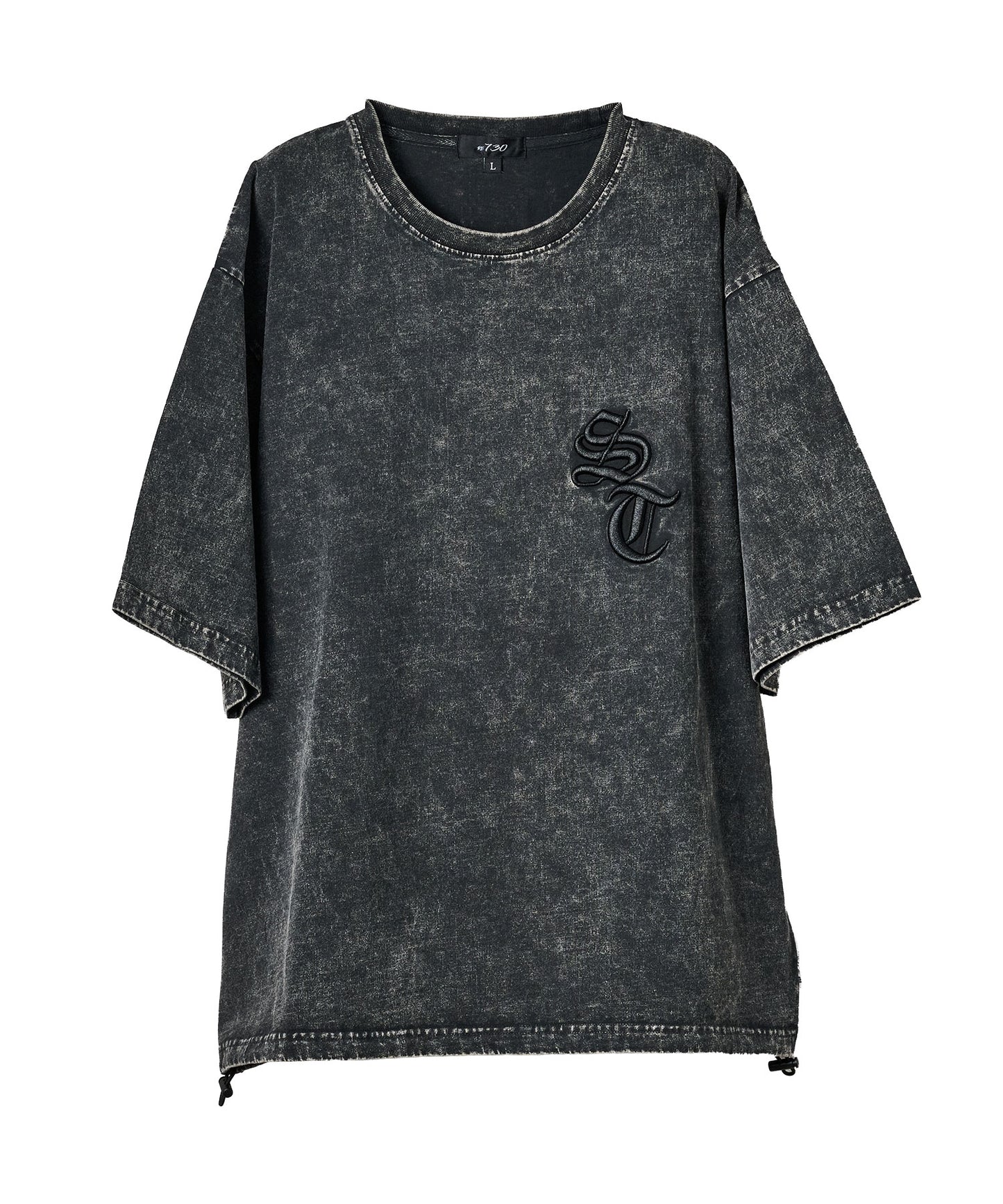 硫化天竺　ロゴアップリケ刺繍半袖Tシャツ