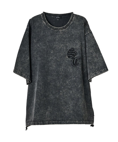 硫化天竺　ロゴアップリケ刺繍半袖Tシャツ