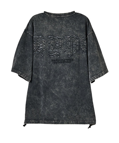 硫化天竺　ロゴアップリケ刺繍半袖Tシャツ