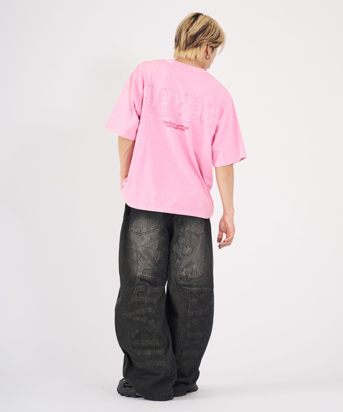 硫化天竺　ロゴアップリケ刺繍半袖Tシャツ