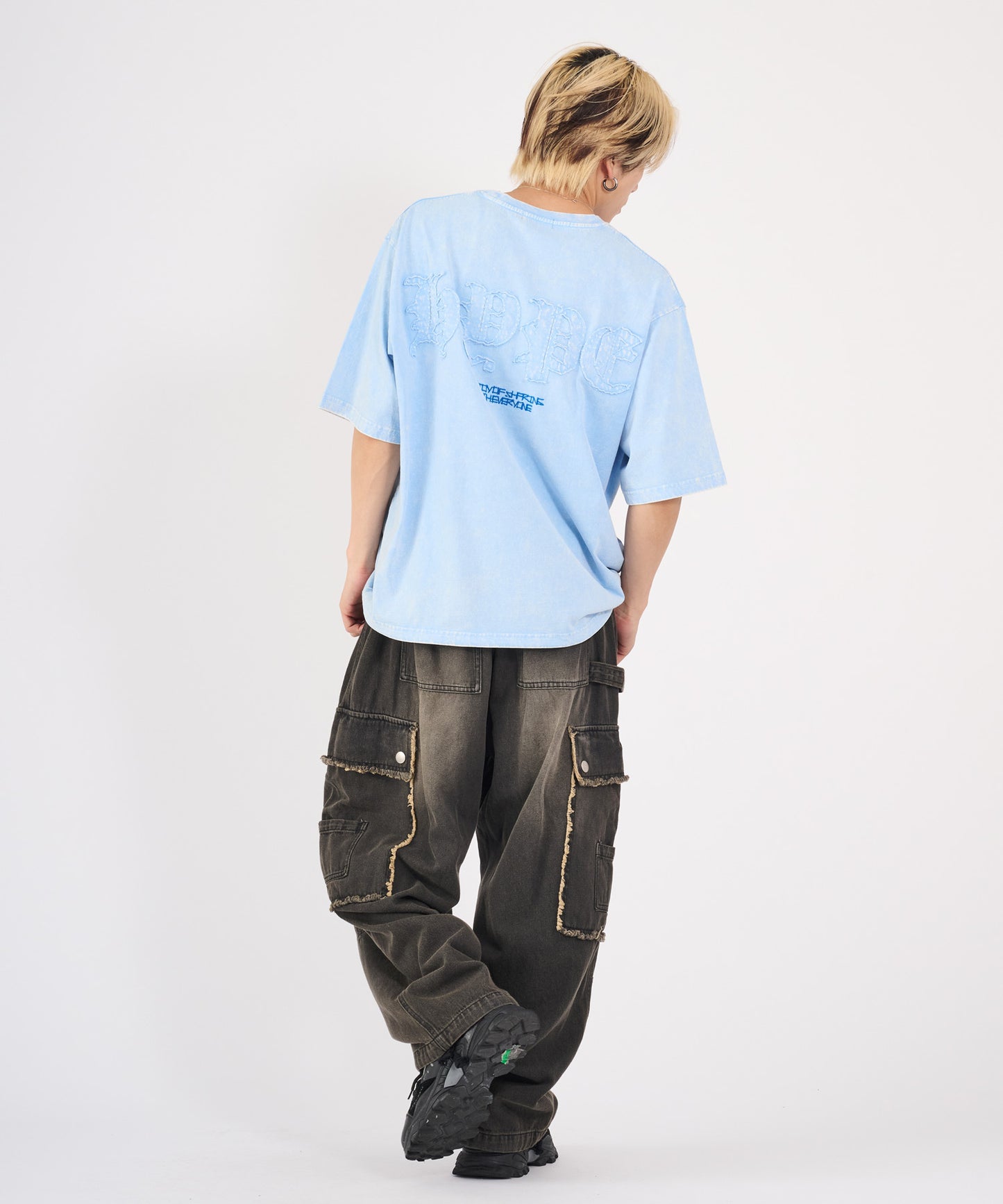 硫化天竺　ロゴアップリケ刺繍半袖Tシャツ