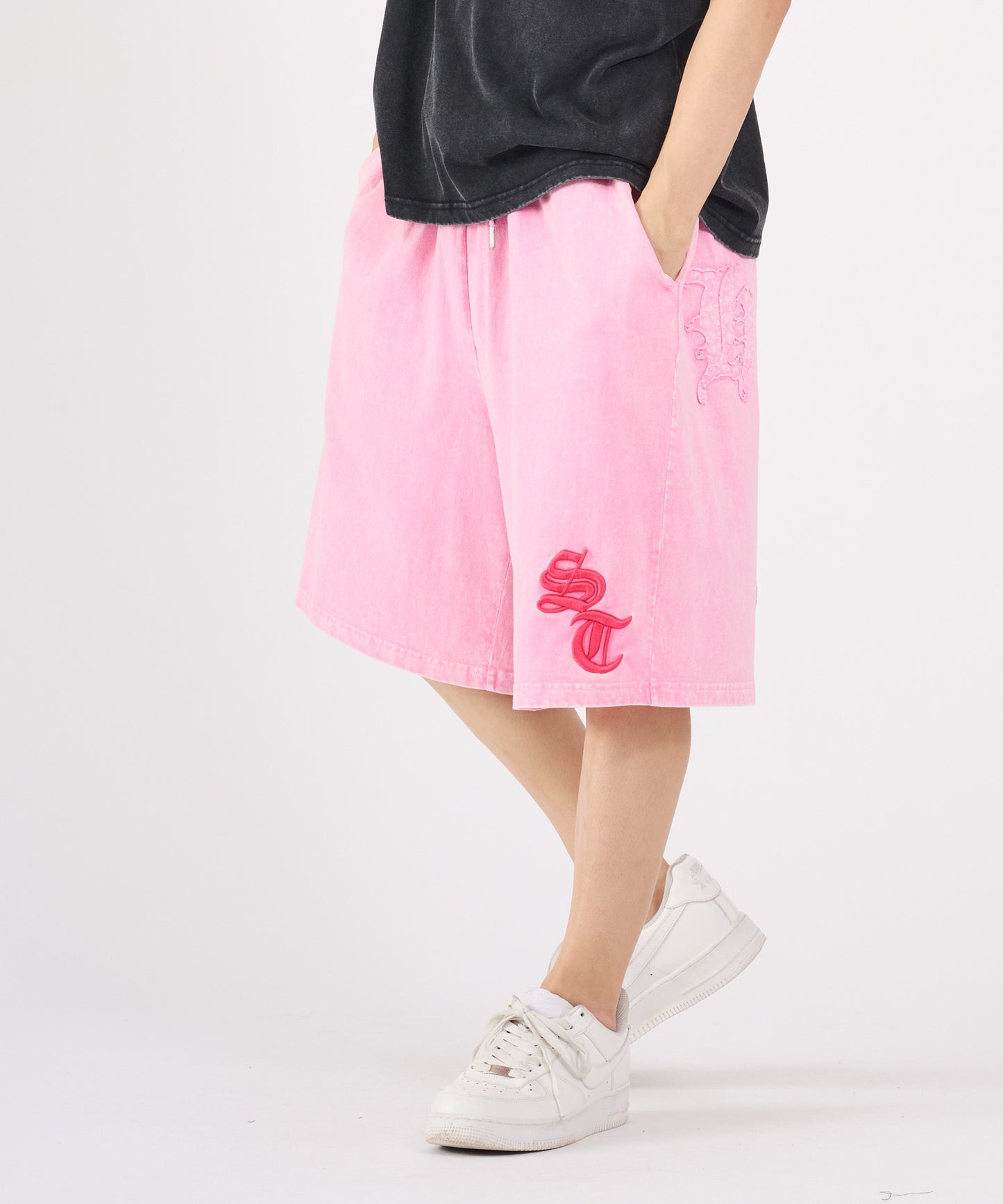 硫化天竺　ロゴアップリケ刺繡ショートパンツ