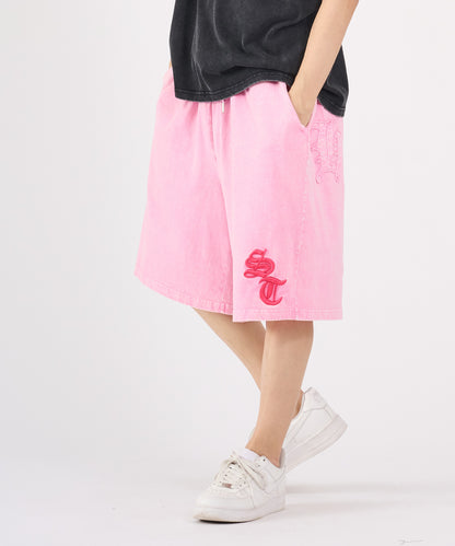 硫化天竺　ロゴアップリケ刺繡ショートパンツ