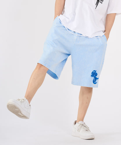硫化天竺　ロゴアップリケ刺繡ショートパンツ