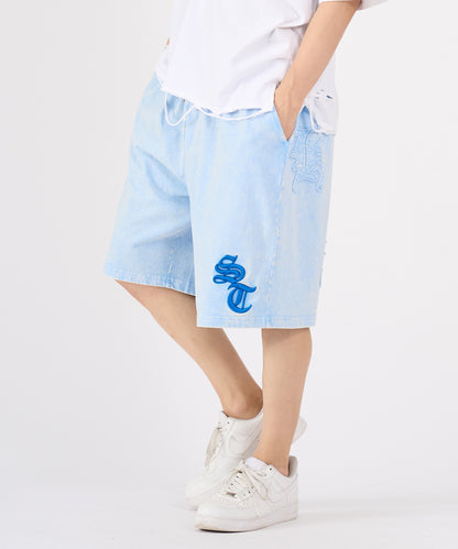 硫化天竺　ロゴアップリケ刺繡ショートパンツ