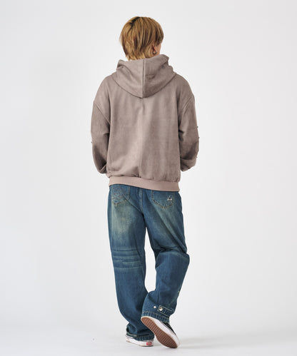 カットスエード　アップリケ刺繍ZIPパーカー