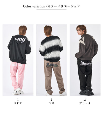 カットスエード　ロゴ刺繍パンツ